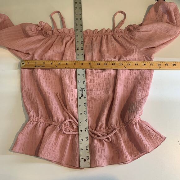 BCX Top Womens S Small Peony Pink Cold Off Shoulder Drawstring Waist Tie Peplum - Picture 9 of 15
